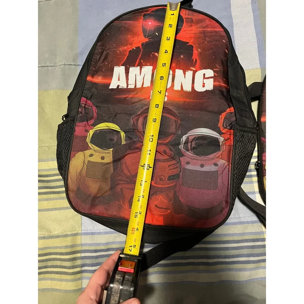 Among‎ Us Backpack and Insulated Lunch Bag Set Black Red Gamer Kids School Bag